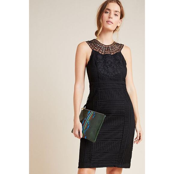 New Anthropologie Dylan Elegant Embroidered Lace Mini Dress $220 BLACK Size 2 - Picture 1 of 4